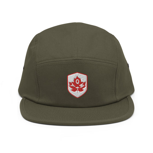 YQM Moncton Camper Hat • Maple Leaf Shield Design - Red & White • YHM Designs - Image 02