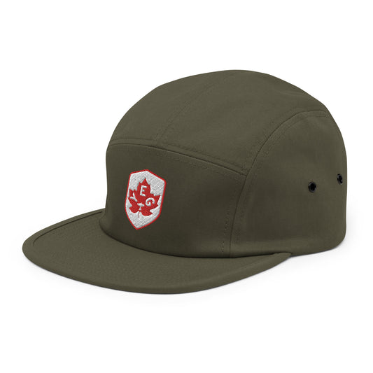 YEG Edmonton Camper Hat • Maple Leaf Shield Design - Red & White • YHM Designs - Image 01