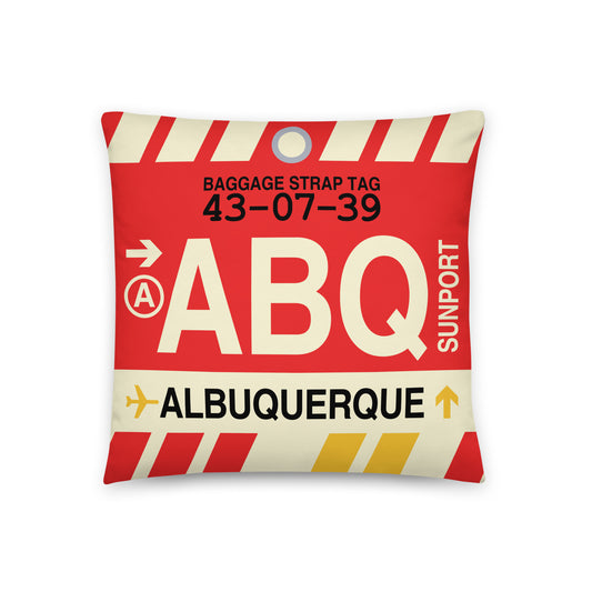 ABQ Albuquerque Throw Pillow • Jet Age Baggage Tag Design • YHM Designs - Image 01