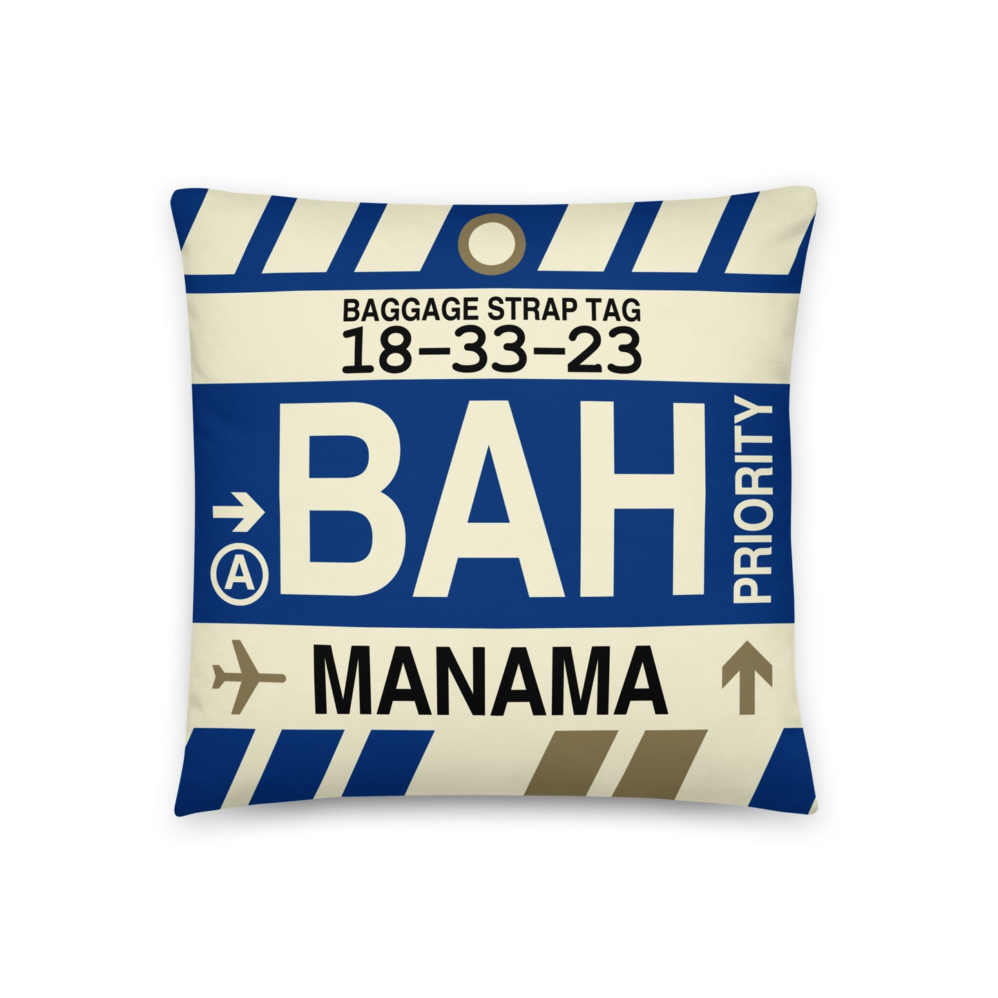 Travel Gift Throw Pillow • BAH Manama • YHM Designs - Image 01