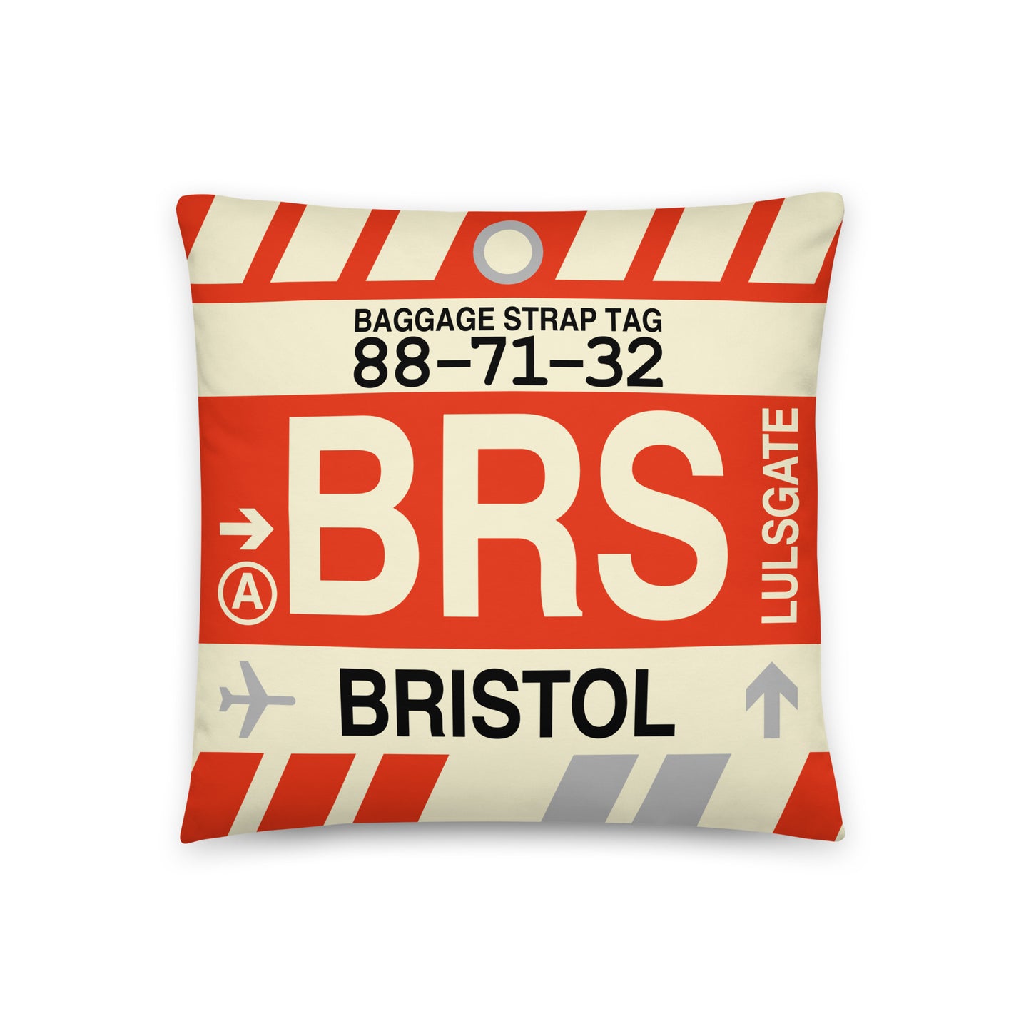 BRS Bristol Throw Pillow • Jet Age Baggage Tag Design • YHM Designs - Image 01