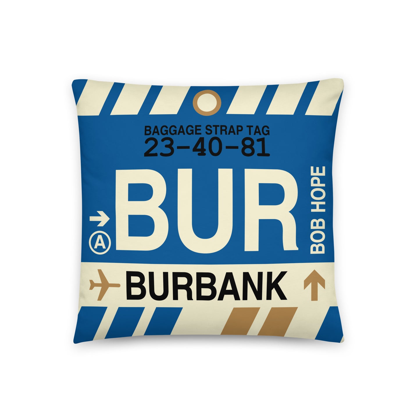Travel-Themed Throw Pillow • BUR Burbank • YHM Designs - Image 01