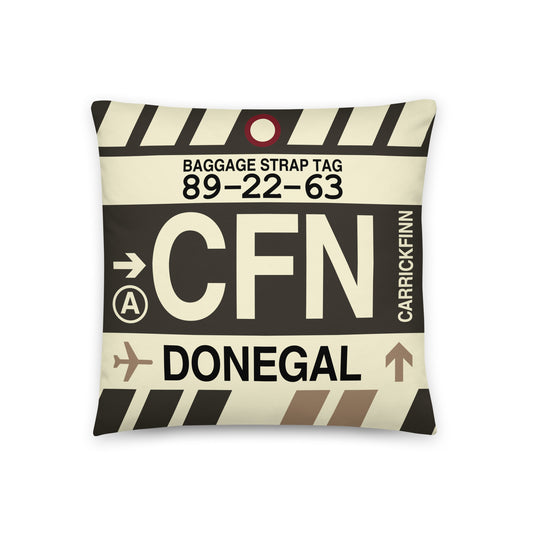 CFN Donegal Throw Pillow • Jet Age Baggage Tag Design • YHM Designs - Image 01