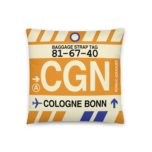 Travel Gift Throw PIllow • CGN Cologne-Bonn • YHM Designs - Image 01