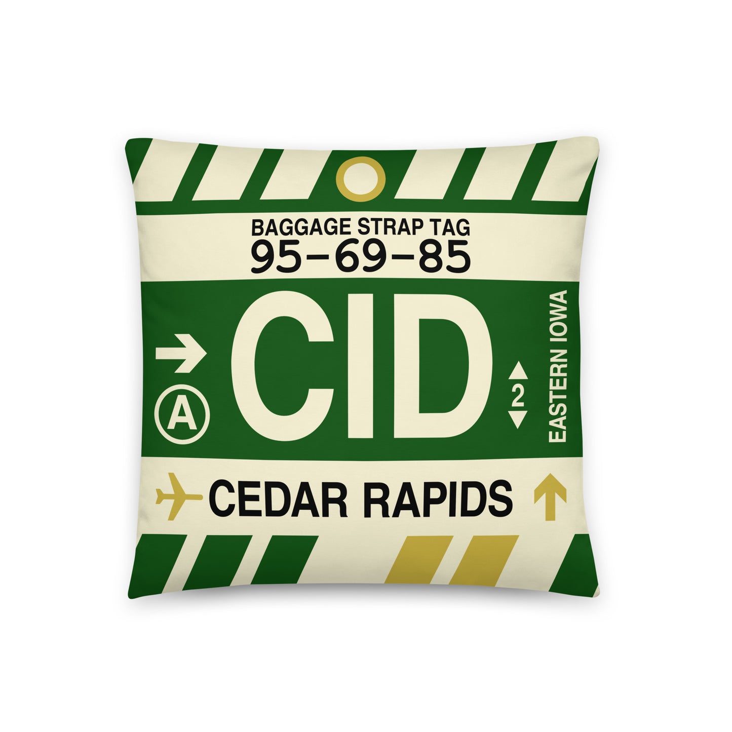 Travel-Themed Throw Pillow • CID Cedar Rapids • YHM Designs - Image 01