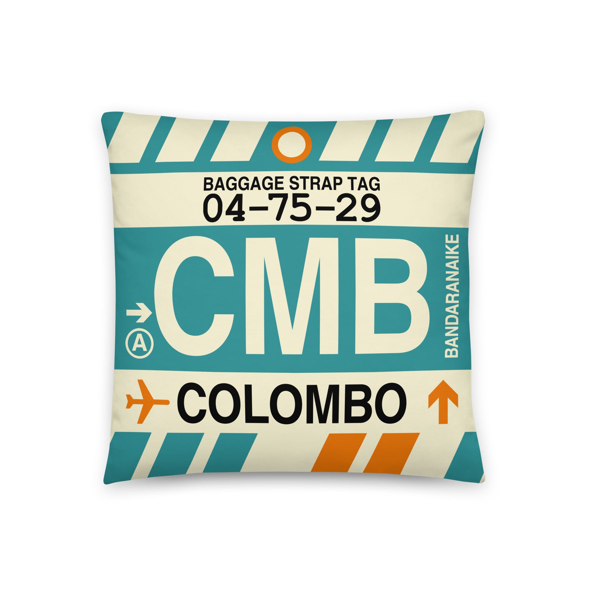 CMB Colombo Throw Pillow • Jet Age Baggage Tag Design • YHM Designs - Image 01