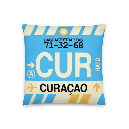Travel Gift Throw PIllow • CUR Curaçao • YHM Designs - Image 01