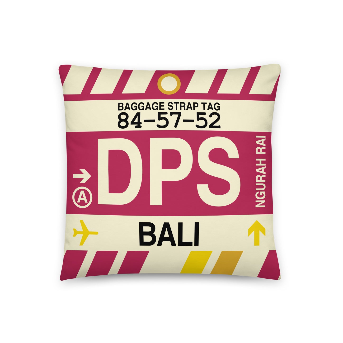 Travel-Themed Throw Pillow • DPS Bali • YHM Designs - Image 01
