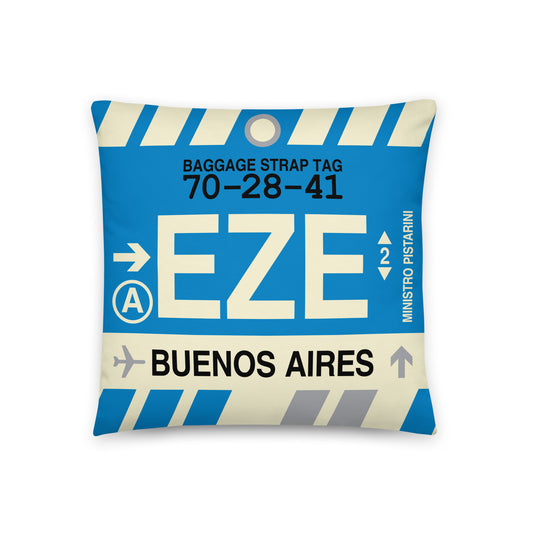 EZE Buenos Aires Throw Pillow • Jet Age Baggage Tag Design • YHM Designs - Image 01