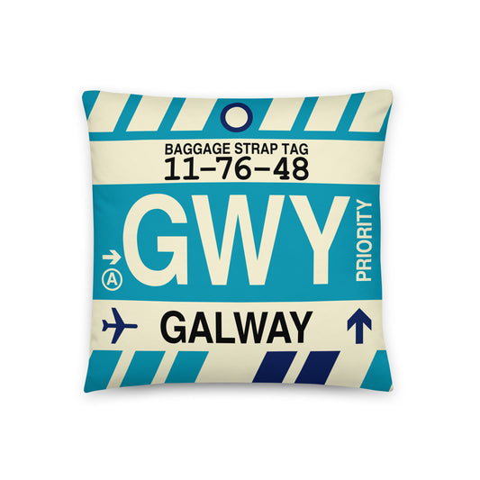 GWY Galway Throw Pillow • Jet Age Baggage Tag Design • YHM Designs - Image 01