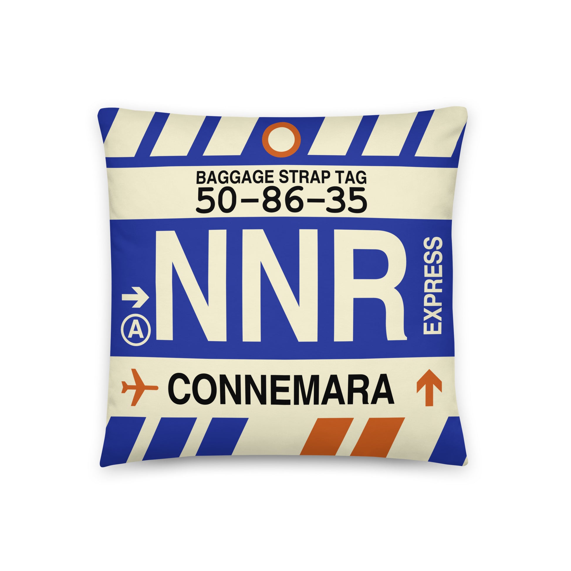 NNR Connemara Throw Pillow • Jet Age Baggage Tag Design • YHM Designs - Image 01