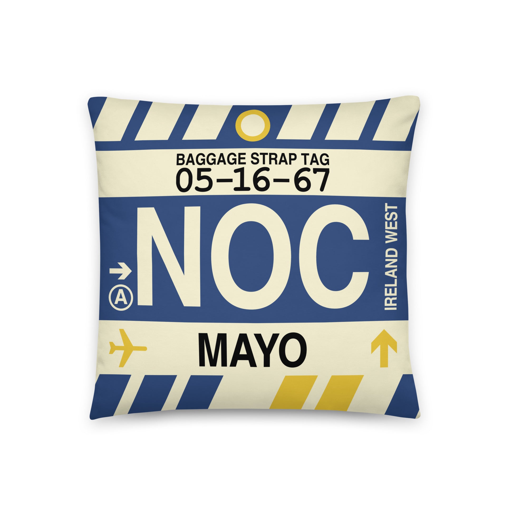 NOC Mayo Throw Pillow • Jet Age Baggage Tag Design • YHM Designs - Image 01