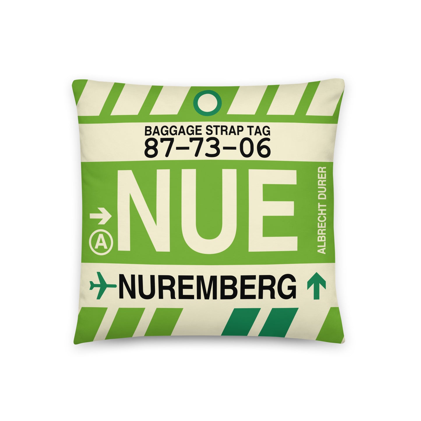 Travel-Themed Throw Pillow • NUE Nuremberg • YHM Designs - Image 01