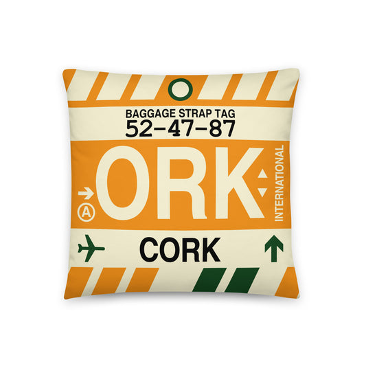 ORK Cork Throw Pillow • Jet Age Baggage Tag Design • YHM Designs - Image 01