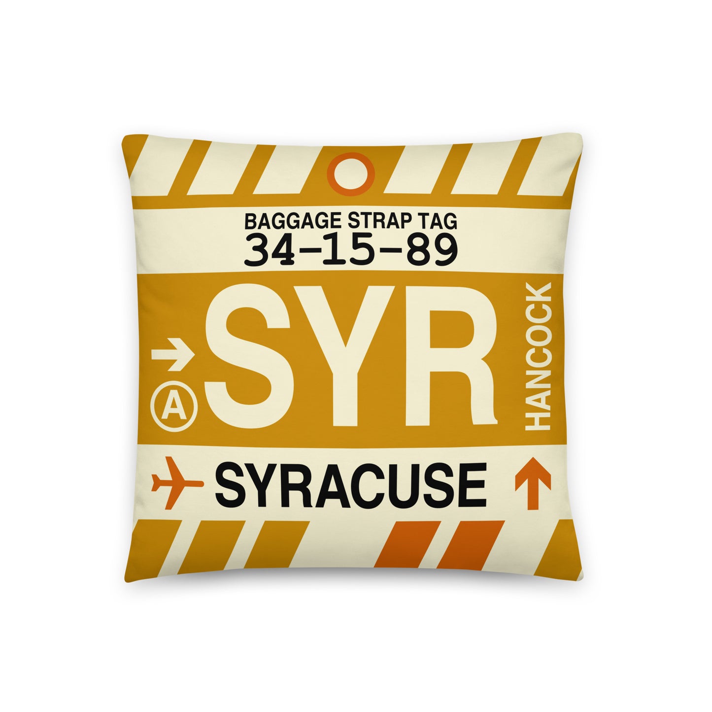 Travel-Themed Throw Pillow • SYR Syracuse • YHM Designs - Image 01