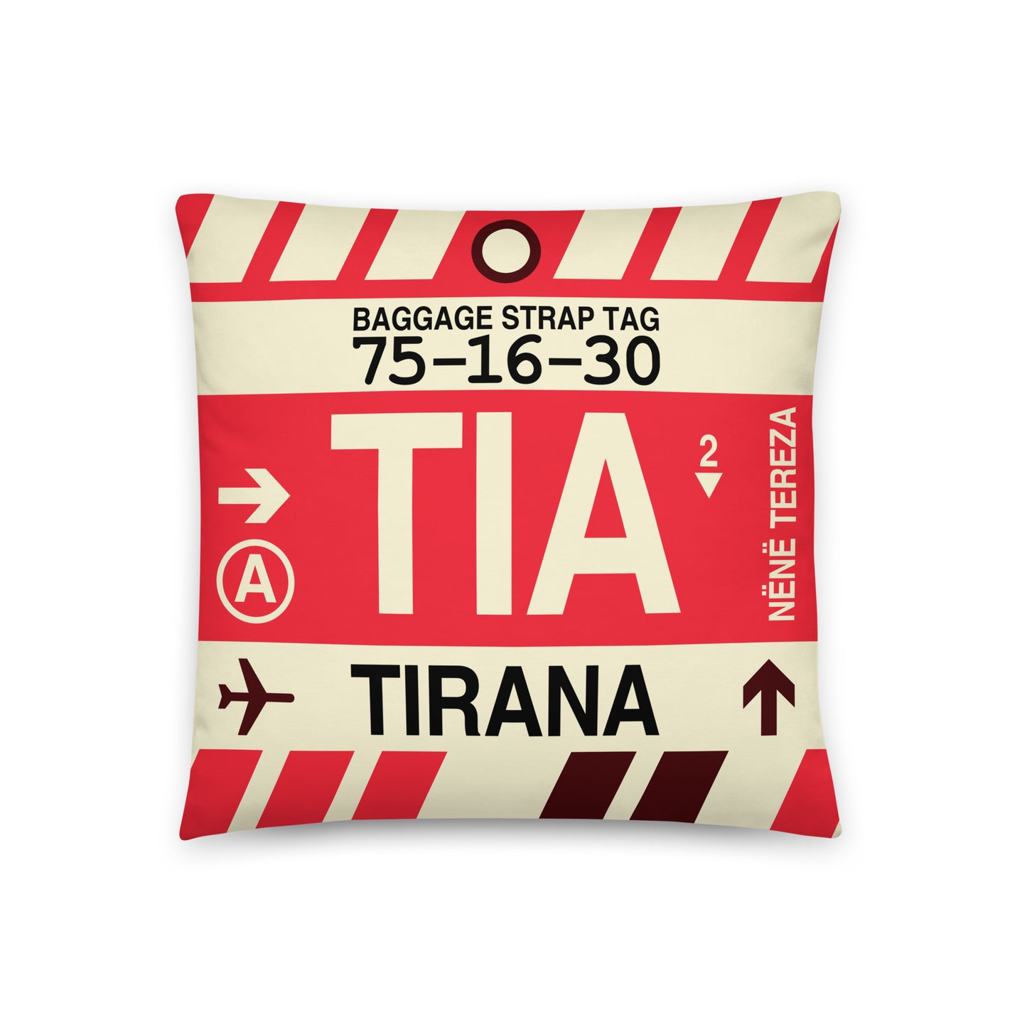 Travel-Themed Throw Pillow • TIA Tirana • YHM Designs - Image 01