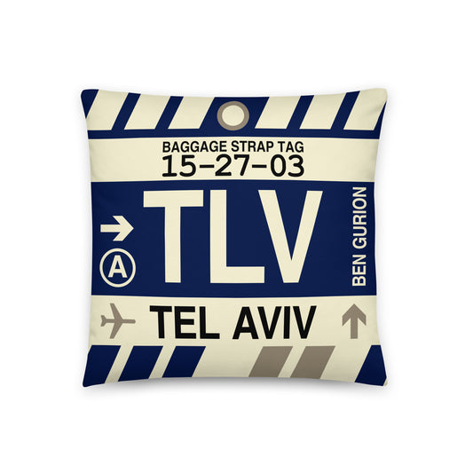 TLV Tel Aviv Throw Pillow • Jet Age Baggage Tag Design • YHM Designs - Image 01