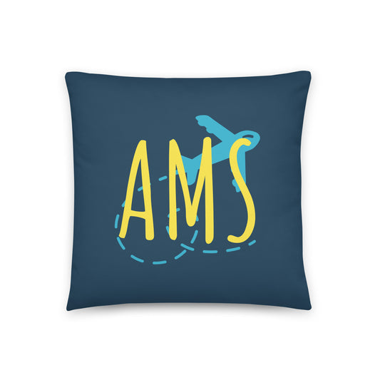 AMS Amsterdam Throw Pillow • Playful Airplane Design • YHM Designs - Image 01
