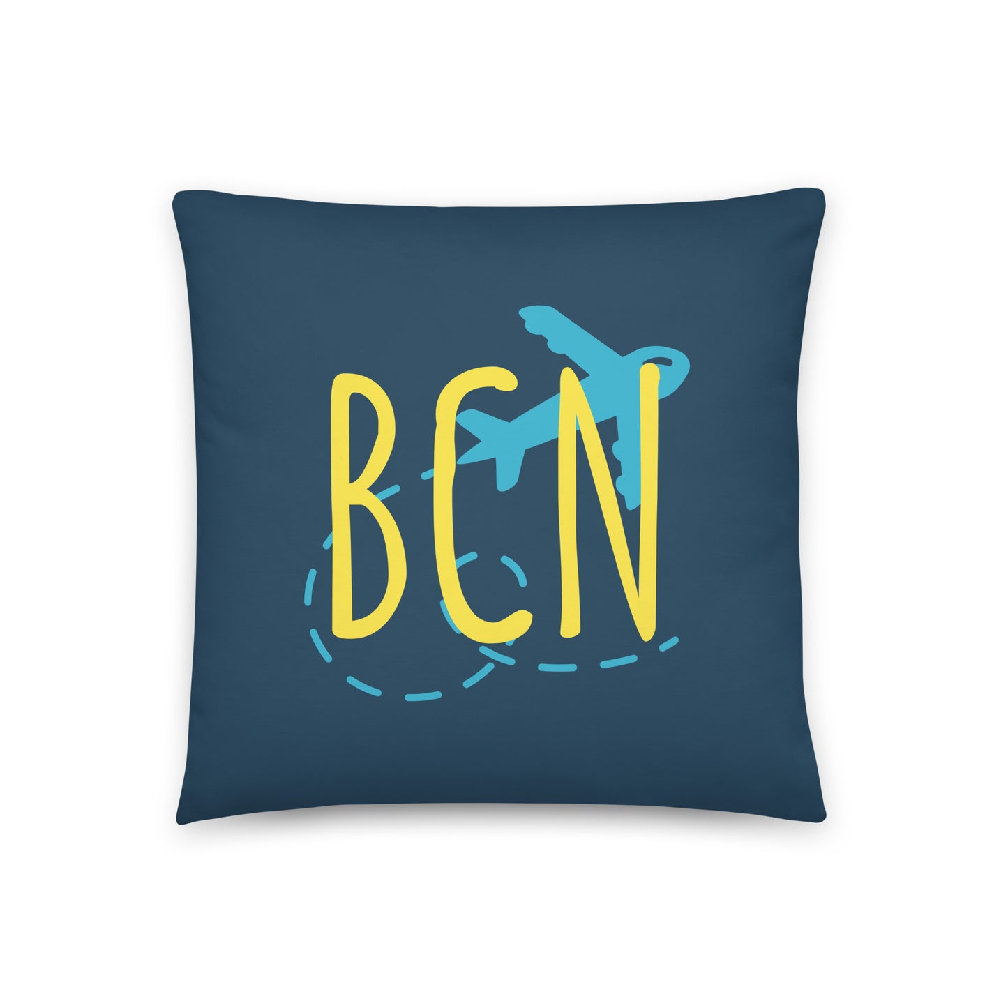 BCN Barcelona Throw Pillow • Playful Airplane Design • YHM Designs - Image 01