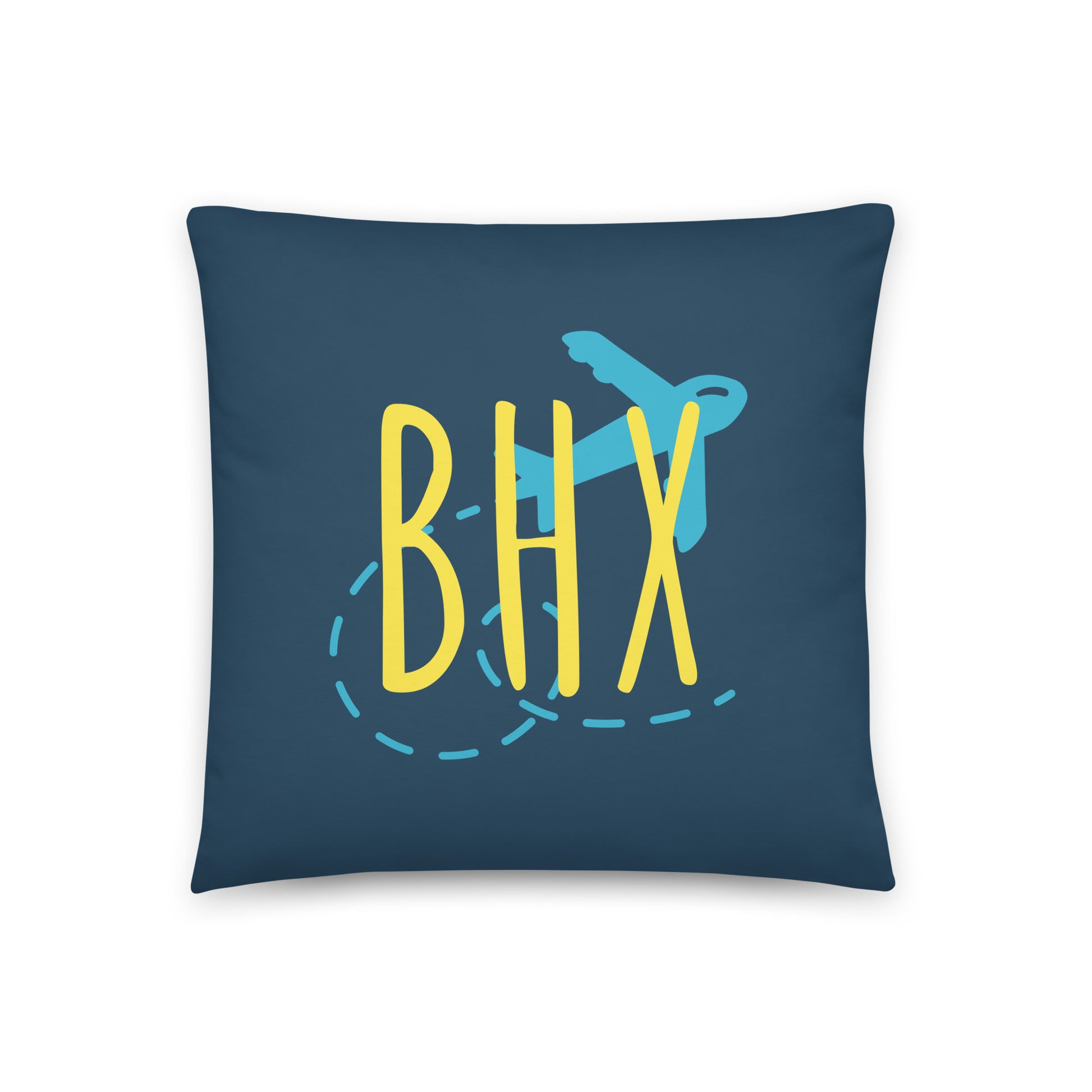BHX Birmingham Throw Pillow • Playful Airplane Design • YHM Designs - Image 01