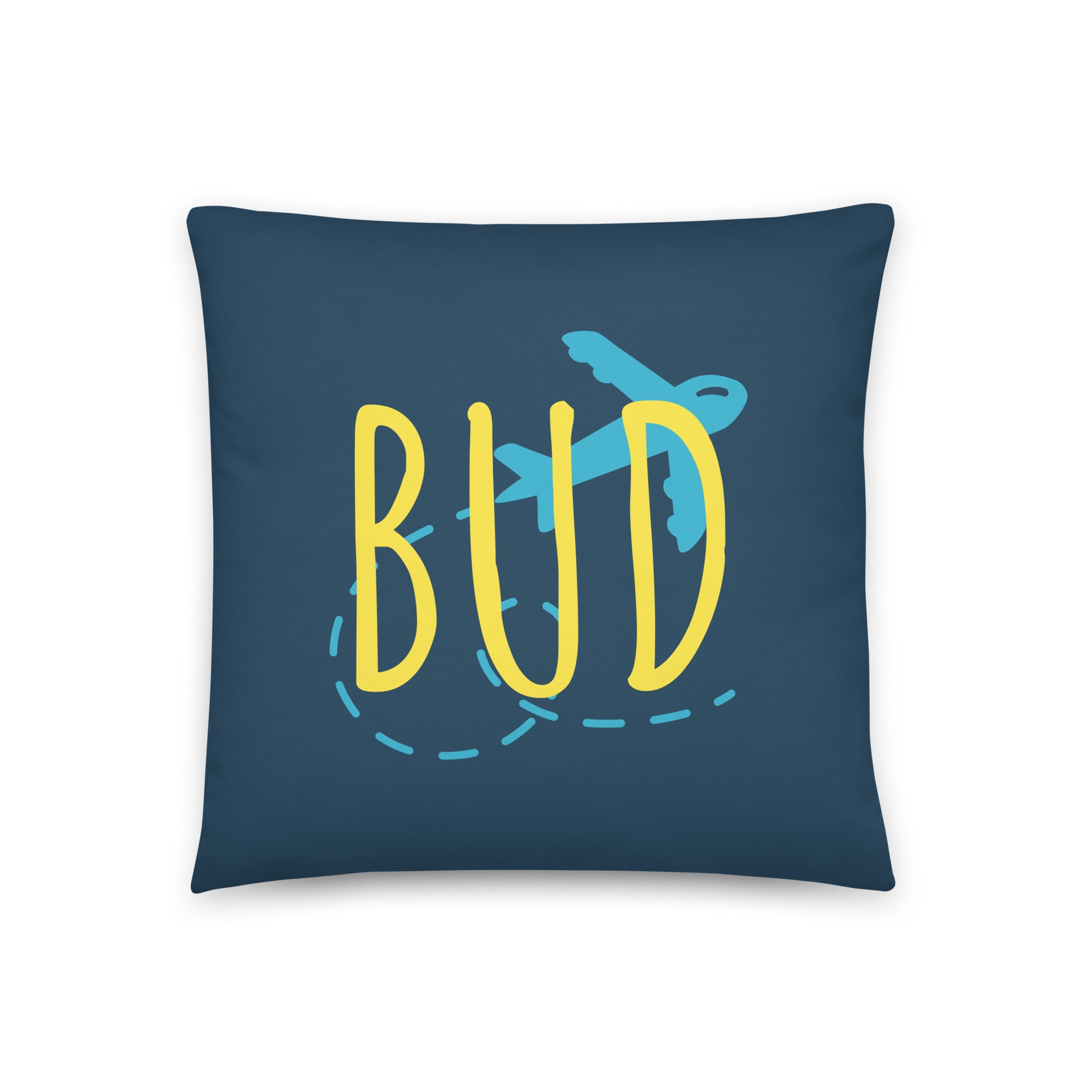 BUD Budapest Throw Pillow • Playful Airplane Design • YHM Designs - Image 01