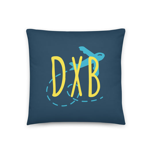 DXB Dubai Throw Pillow • Playful Airplane Design • YHM Designs - Image 01