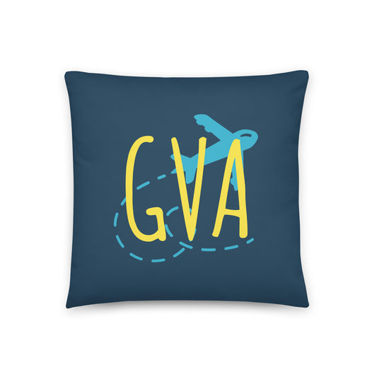 GVA Geneva Throw Pillow • Playful Airplane Design • YHM Designs - Image 01