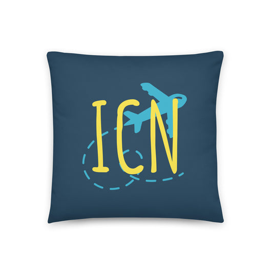 ICN Seoul Throw Pillow • Playful Airplane Design • YHM Designs - Image 01