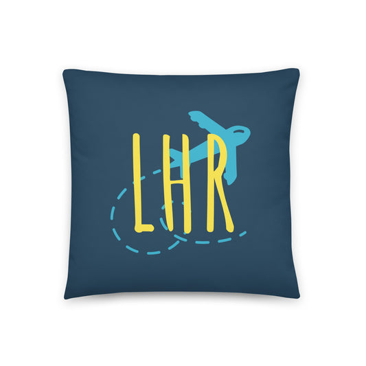 LHR London Throw Pillow • Playful Airplane Design • YHM Designs - Image 01