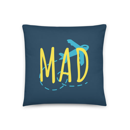 MAD Madrid Throw Pillow • Playful Airplane Design • YHM Designs - Image 01