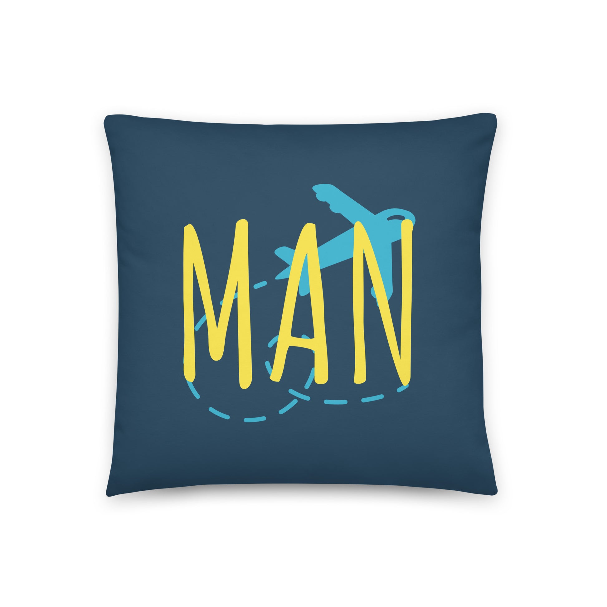 MAN Manchester Throw Pillow • Playful Airplane Design • YHM Designs - Image 01
