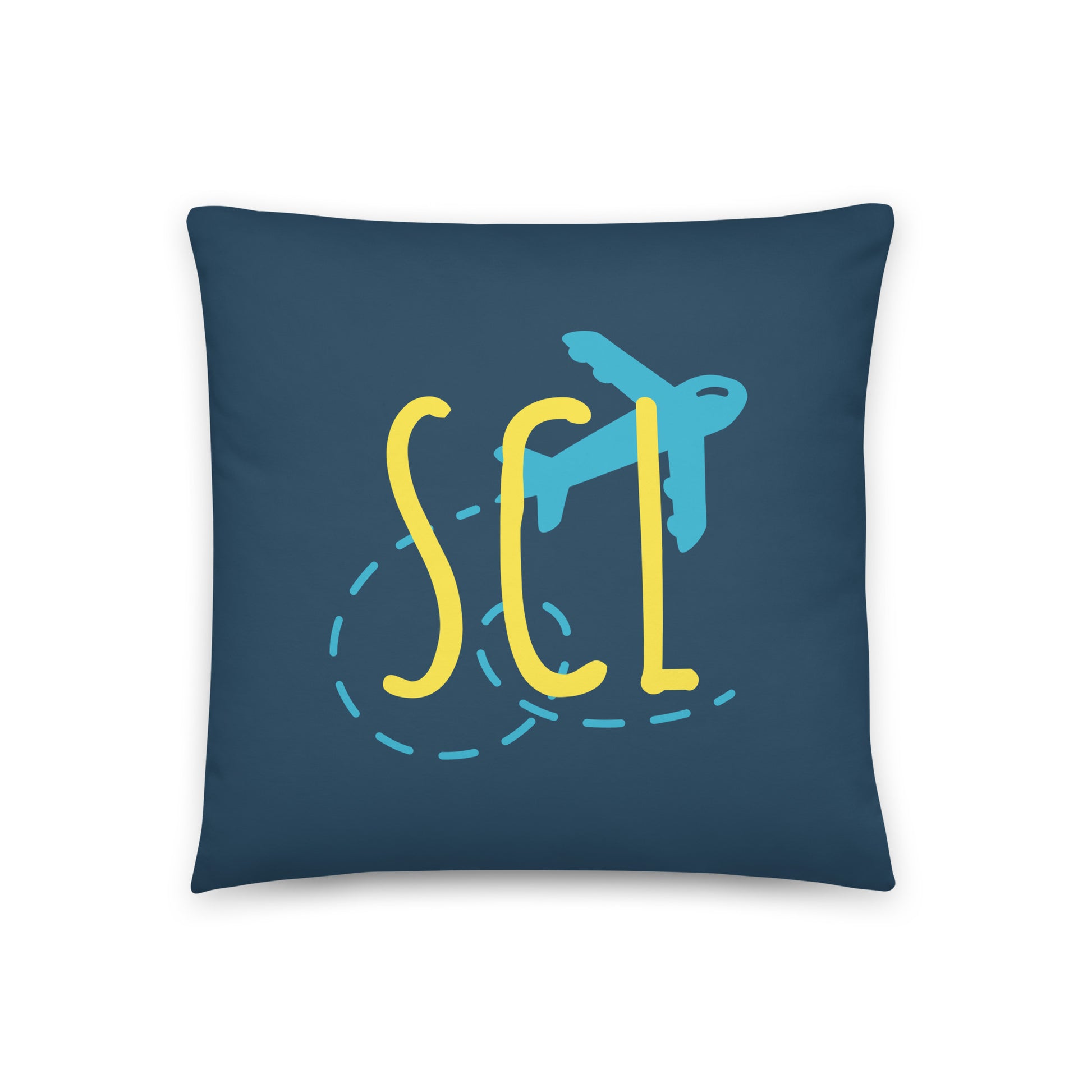 SCL Santiago Throw Pillow • Playful Airplane Design • YHM Designs - Image 01