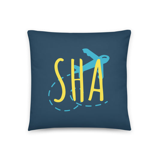 SHA Shanghai Throw Pillow • Playful Airplane Design • YHM Designs - Image 01