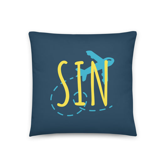 SIN Singapore Throw Pillow • Playful Airplane Design • YHM Designs - Image 01