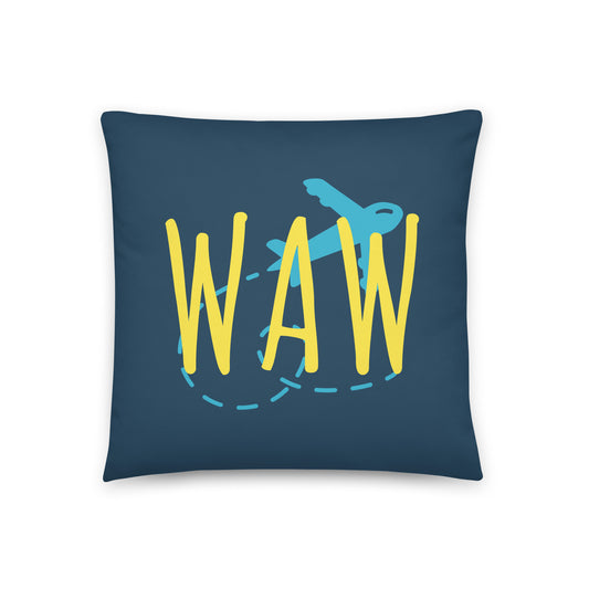 WAW Warsaw Throw Pillow • Playful Airplane Design • YHM Designs - Image 01