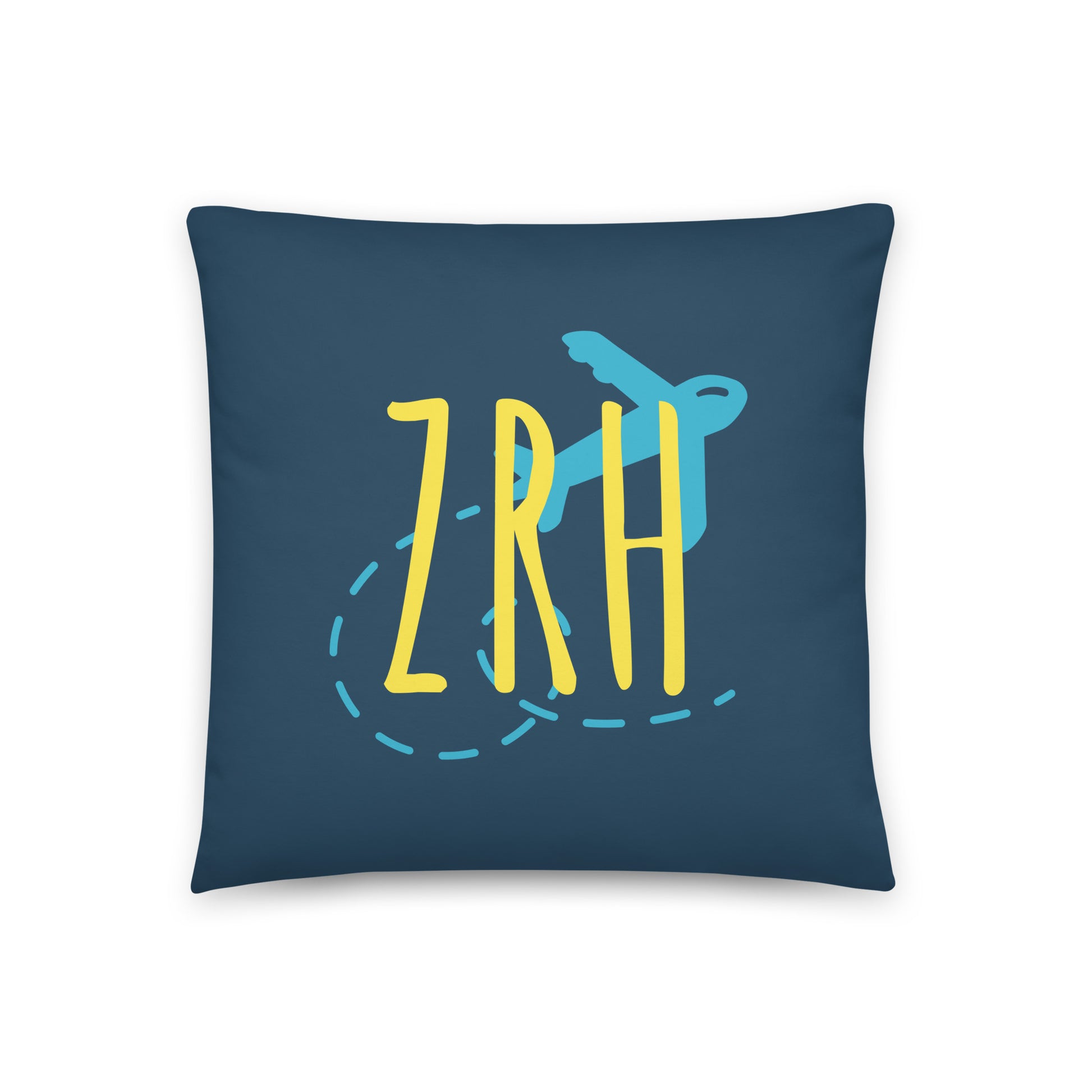ZRH Zurich Throw Pillow • Playful Airplane Design • YHM Designs - Image 01