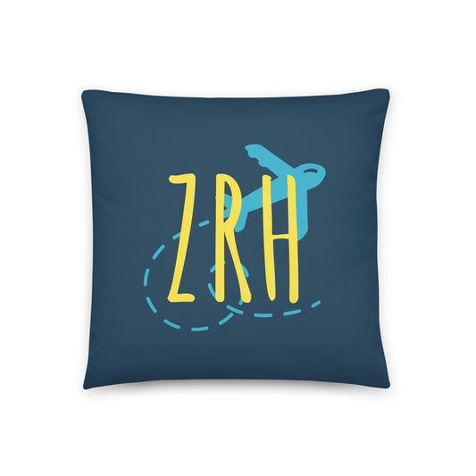 ZRH Zurich Throw Pillow • Playful Airplane Design • YHM Designs - Image 01