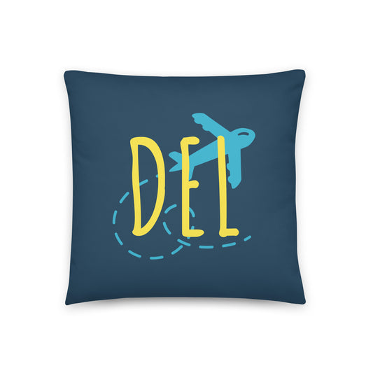 DEL Delhi Throw Pillow • Playful Airplane Design • YHM Designs - Image 01