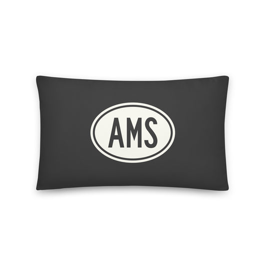 AMS Amsterdam Throw Pillow • Eclipse Grey with Oval Car Sticker Design • YHM Designs - Image 01