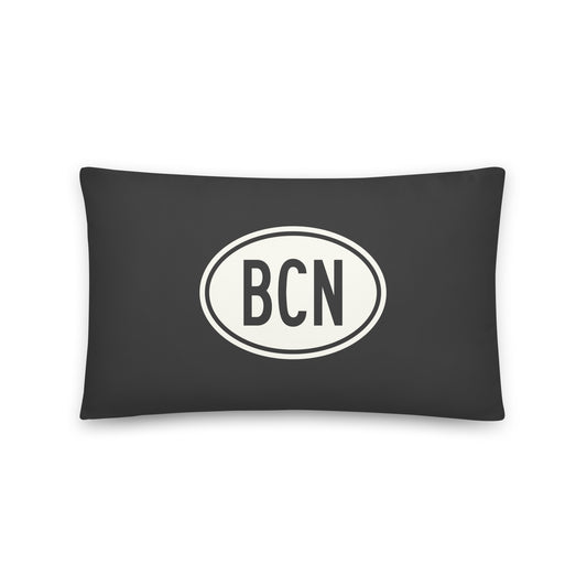 BCN Barcelona Throw Pillow • Eclipse Grey with Oval Car Sticker Design • YHM Designs - Image 01