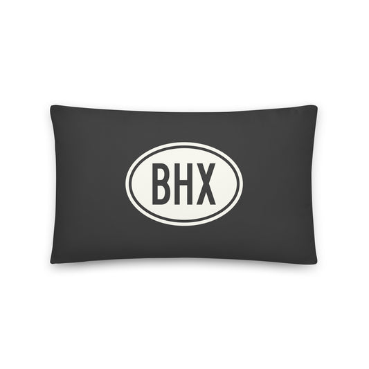 BHX Birmingham Throw Pillow • Eclipse Grey with Oval Car Sticker Design • YHM Designs - Image 01