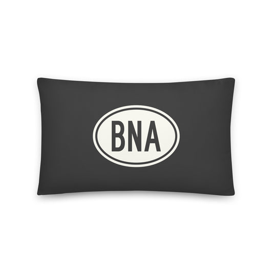 BNA Nashville Throw Pillow • Eclipse Grey with Oval Car Sticker Design • YHM Designs - Image 01