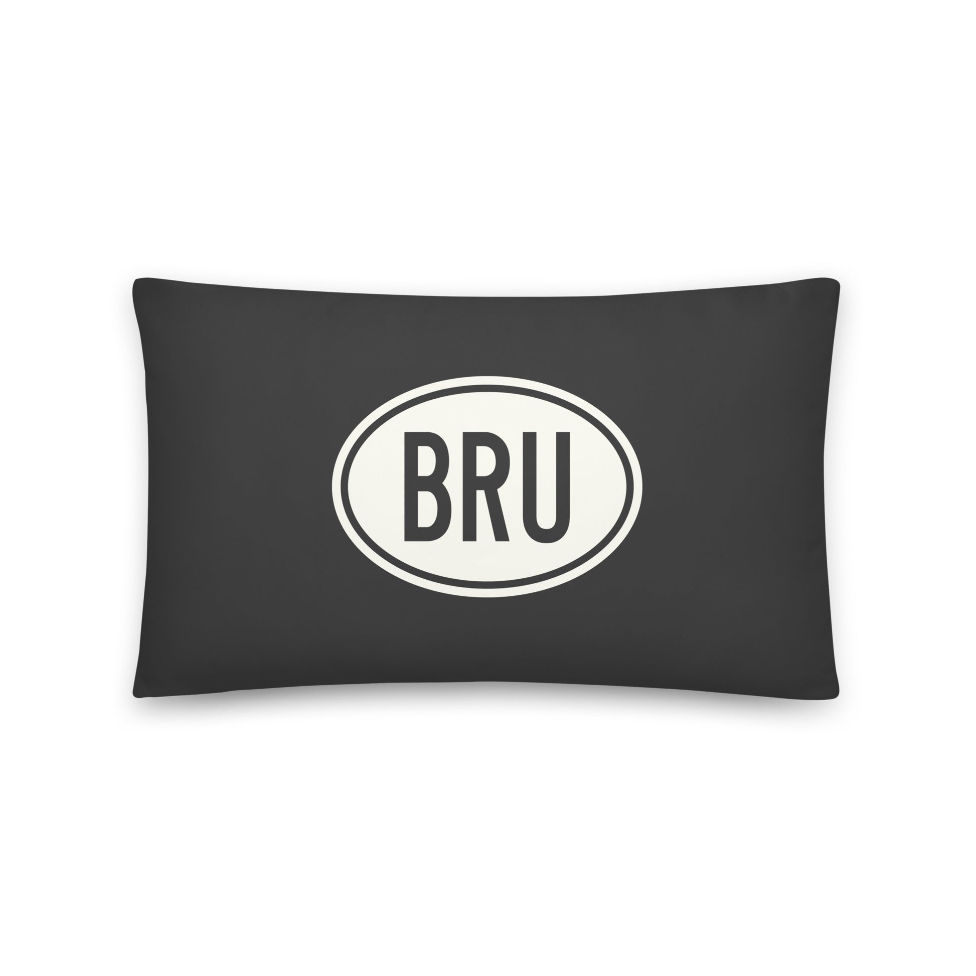 BRU Brussels Throw Pillow • Eclipse Grey with Oval Car Sticker Design • YHM Designs - Image 01