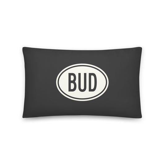 BUD Budapest Throw Pillow • Eclipse Grey with Oval Car Sticker Design • YHM Designs - Image 01