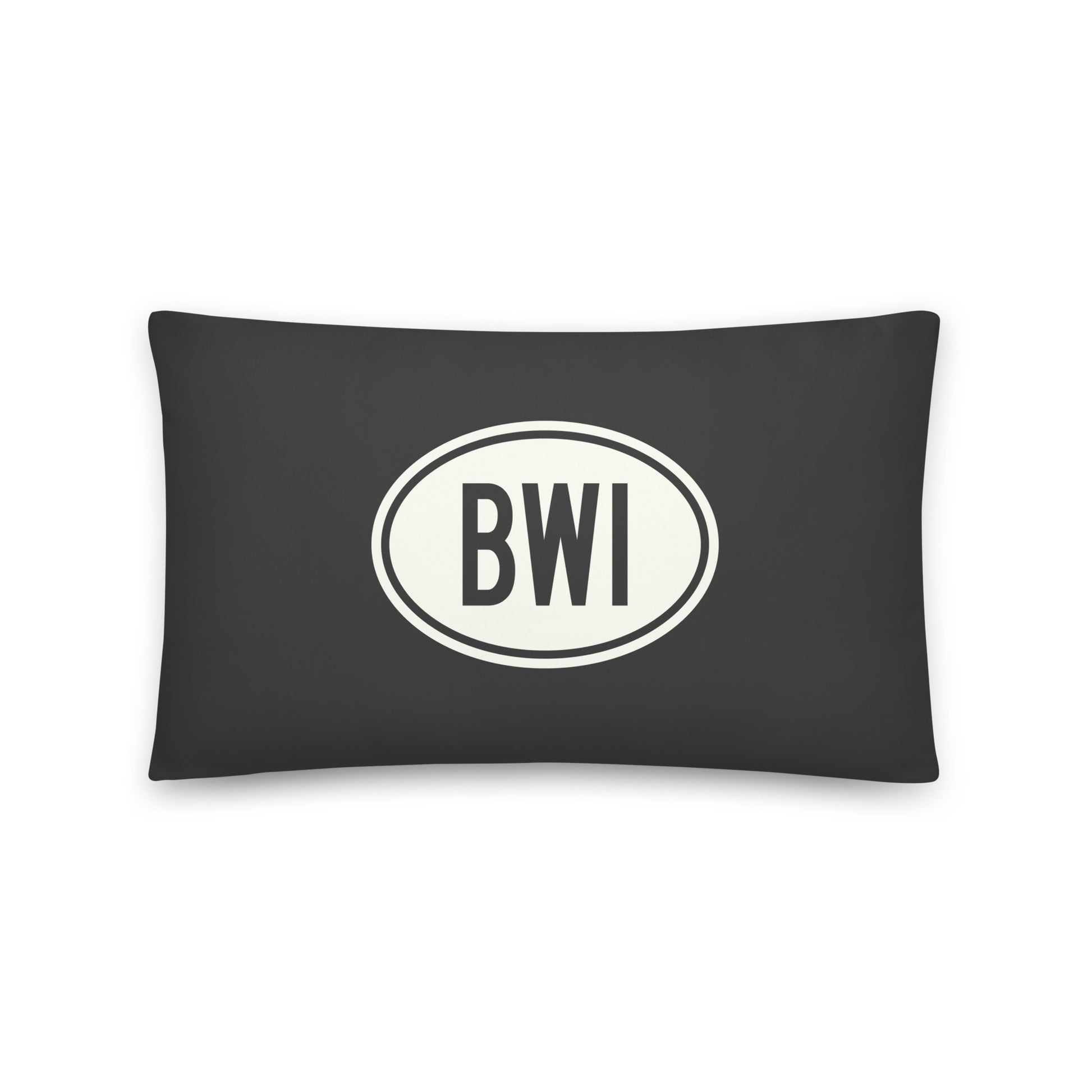 Unique Travel Gift Throw Pillow - White Oval • BWI Baltimore • YHM Designs - Image 01