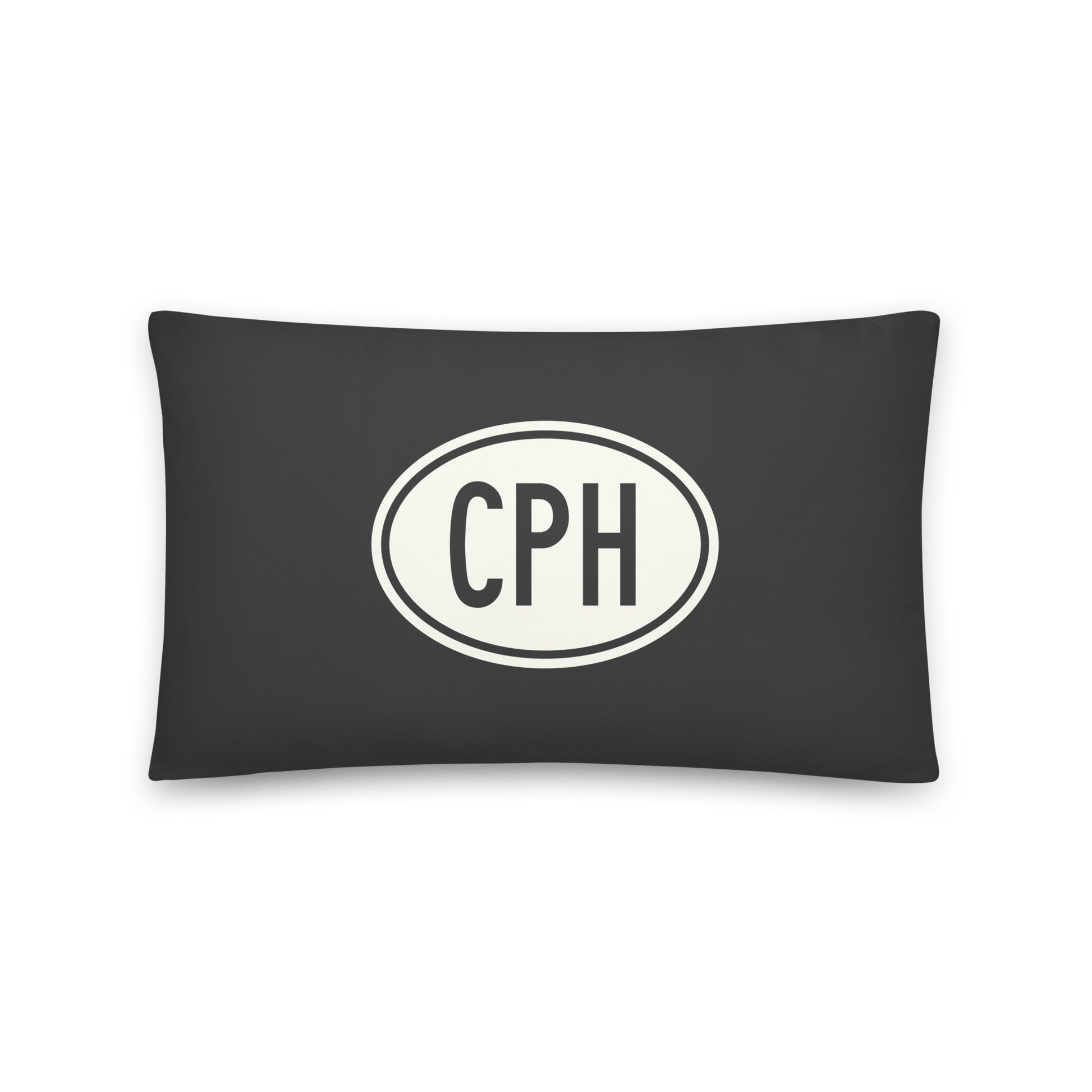 CPH Copenhagen Throw Pillow • Eclipse Grey with Oval Car Sticker Design • YHM Designs - Image 01