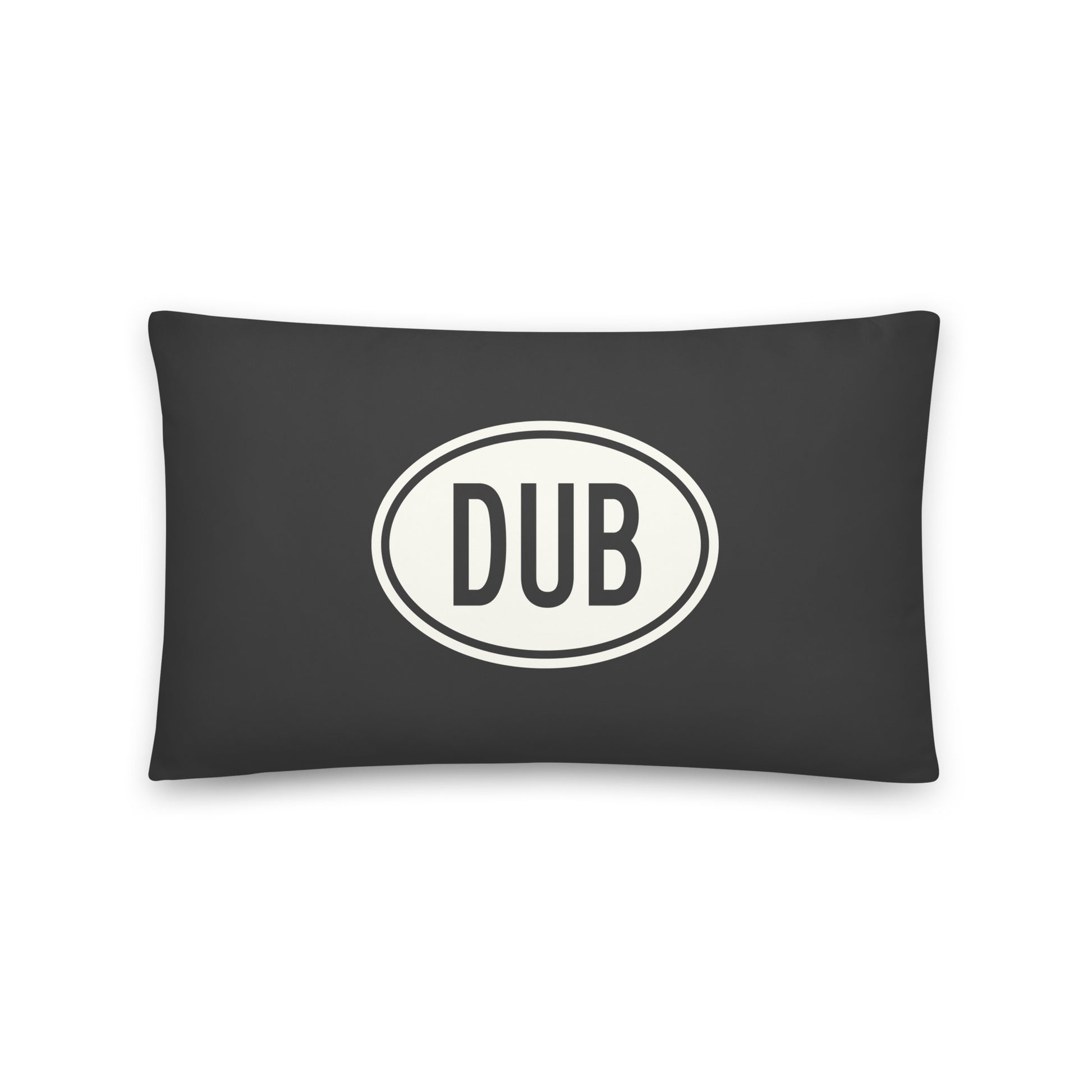DUB Dublin Throw Pillow • Eclipse Grey with Oval Car Sticker Design • YHM Designs - Image 01