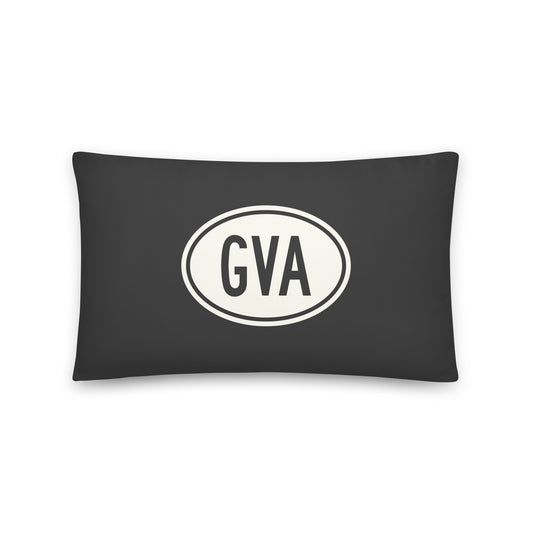 GVA Geneva Throw Pillow • Eclipse Grey with Oval Car Sticker Design • YHM Designs - Image 01