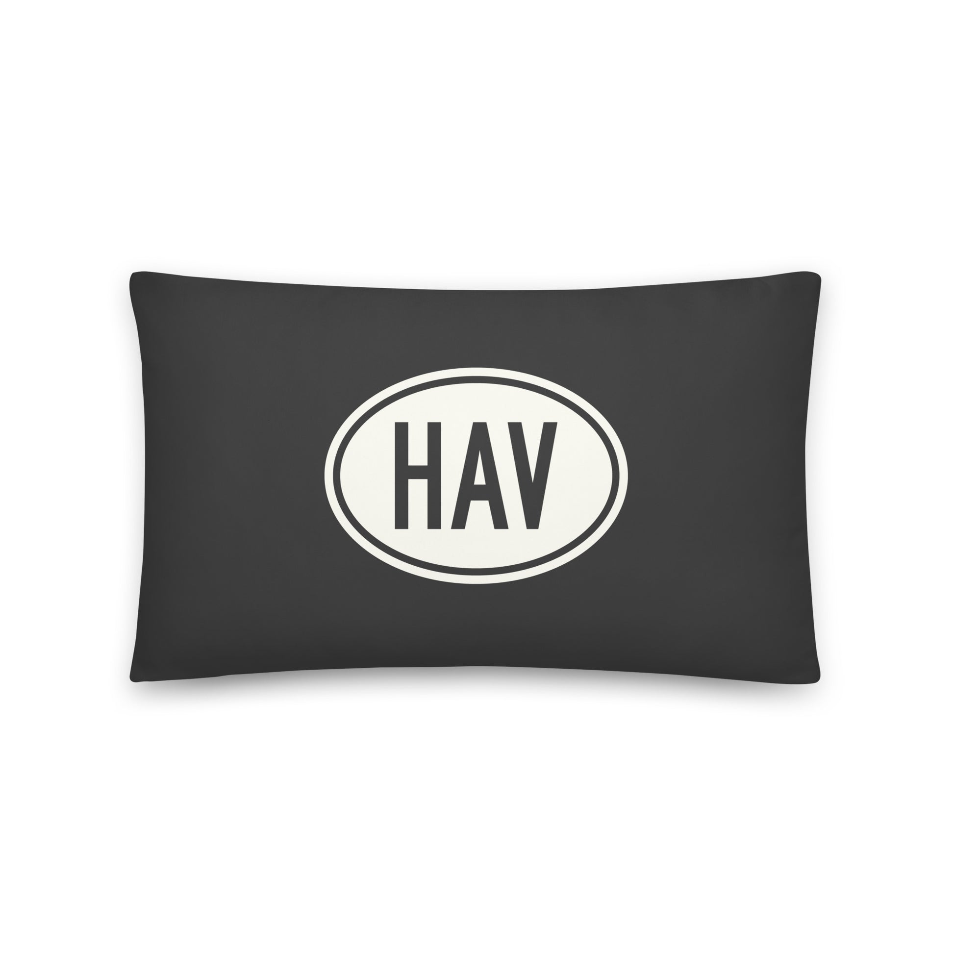 HAV Havana Throw Pillow • Eclipse Grey with Oval Car Sticker Design • YHM Designs - Image 01