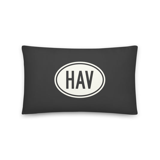 HAV Havana Throw Pillow • Eclipse Grey with Oval Car Sticker Design • YHM Designs - Image 01